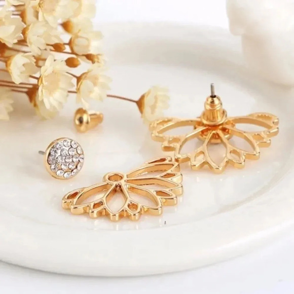 NEW! Gold Lotus Flower Cuff Earrings/ Earring Jackets - Picture 2 of 9